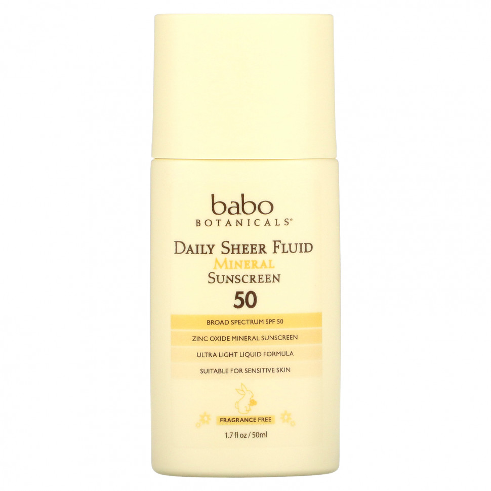 ���������� Babo Botanicals, Daily Sheer Fluid Mineral Sunscreen 50, ��� �������, 50 �� (1,7 ����. �����)  Iherb (������)