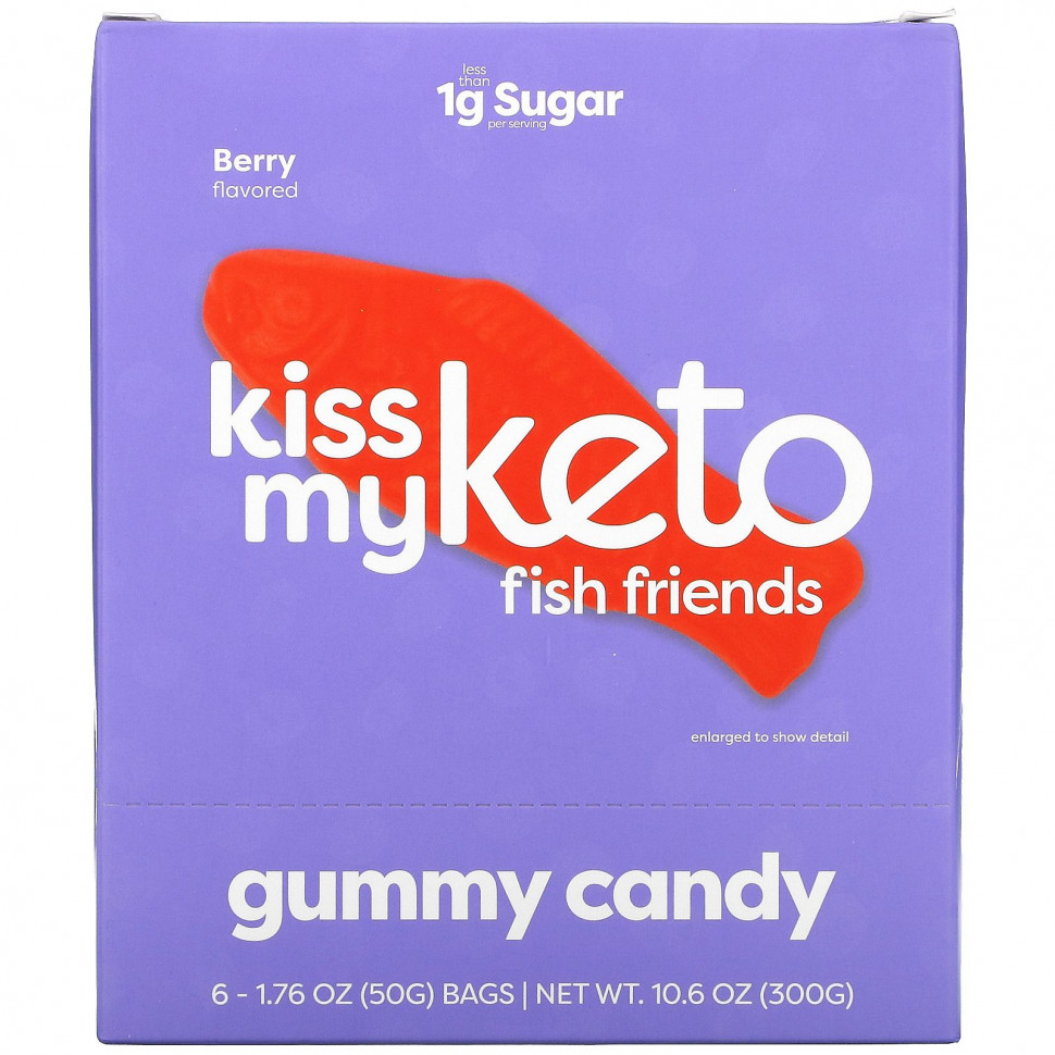 Kiss My Keto, Fish Friends Gummy Candy, Berry Flavor, 6 Bags, 1.76 oz ( 50 g) Each    , -, 