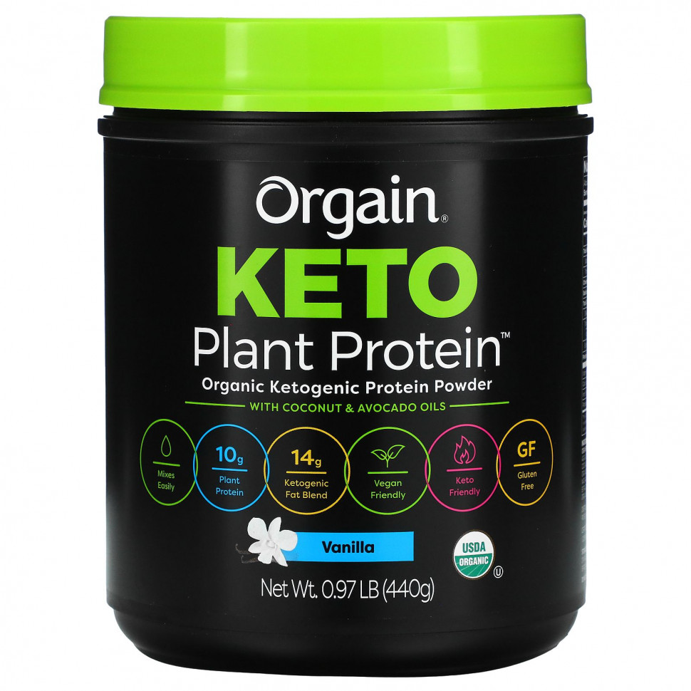 Orgain, Keto, Organic Plant Protein Powder, Vanilla, 0.97 lb (440 g)    , -, 