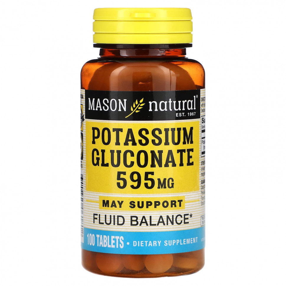 Mason Natural, Potassium Gluconate, 595 mg, 100 Tablets    , -, 