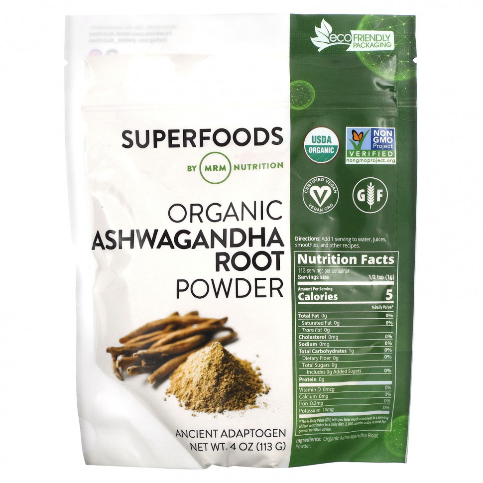 MRM Nutrition, Organic Ashwagandha Root Powder, 4 oz (113 g)    , -, 