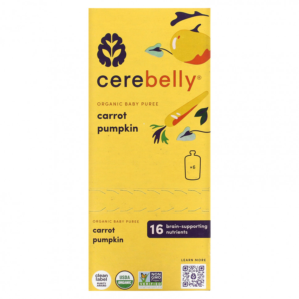 Cerebelly, Organic Baby Puree, Carrot Pumpkin, 6 Pouches, 4 oz (113 g) Each    , -, 