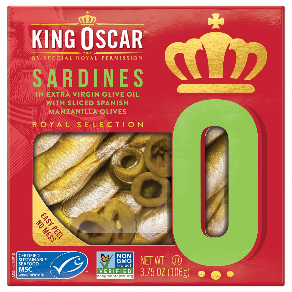 King Oscar, Sardines In Extra Virgin Olive Oil With Sliced Spanish Manzanilla Olives, 3.75 oz ( 106 g)    , -, 