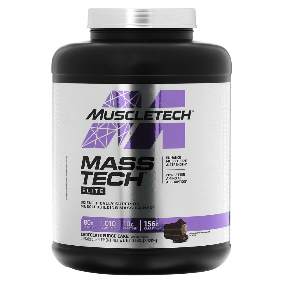 MuscleTech, Mass Tech Elite, Chocolate Fudge Cake, 6 lbs (2.72 kg)    , -, 