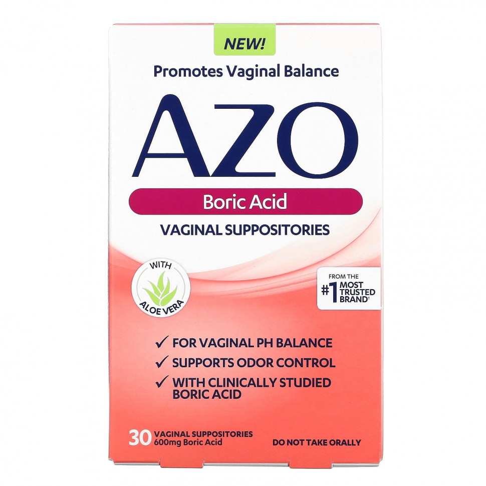 Azo, Boric Acid, Vaginal Supositories, 600 mg, 30 Suppositories    , -, 