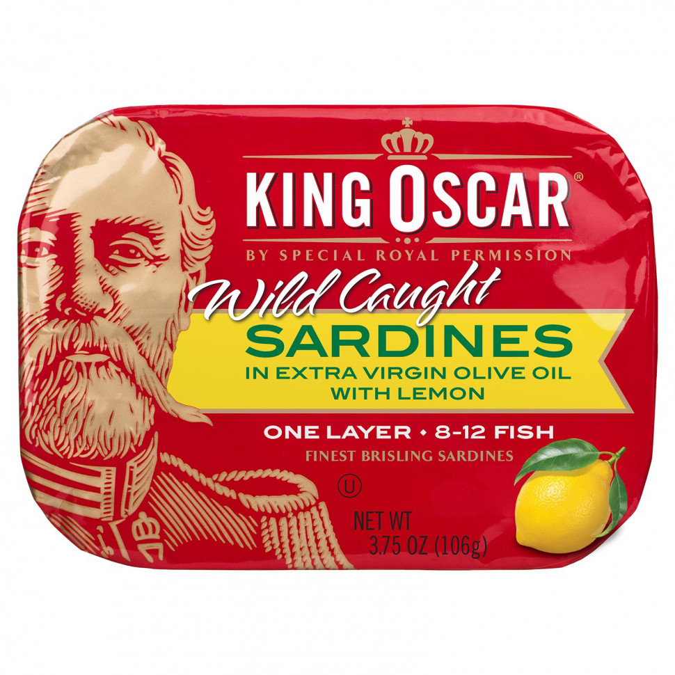 King Oscar, Wild Caught, Sardines In Extra Virgin Olive Oil With Lemon, 3.75 oz (106 g)    , -, 