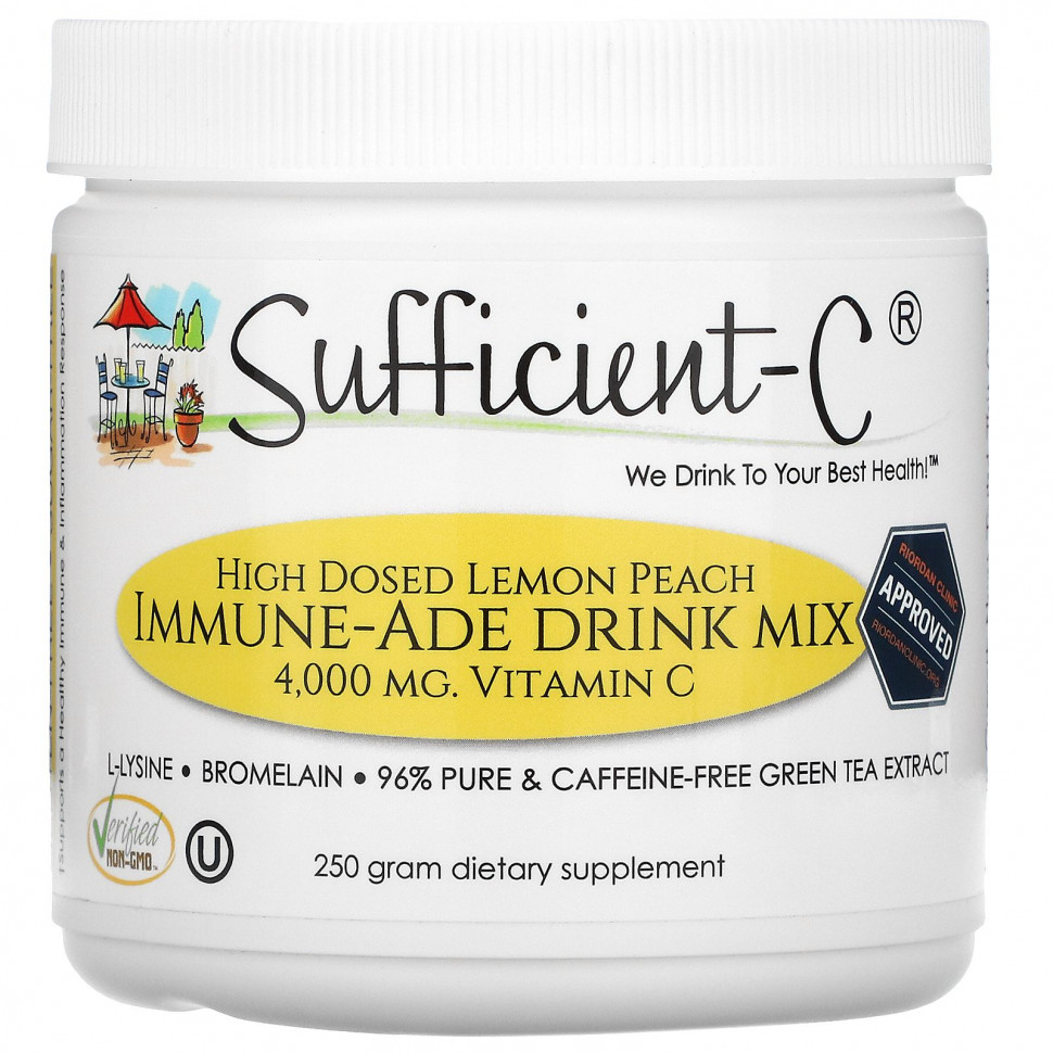 Sufficient C, High Dosed Immune-Ade Drink Mix, Lemon Peach , 4,000 mg , 250 g    , -, 