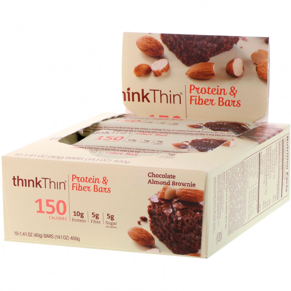 Think !, High Protein Bars, Chocolate Almond Brownie, 10 Bars, 1.41 oz (40g) Each    , -, 