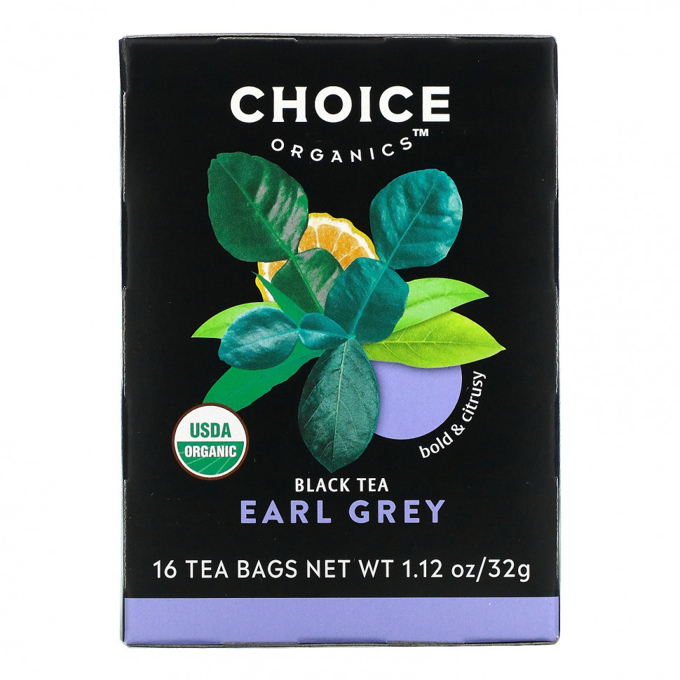 Choice Organic Teas, Black Tea, Organic Earl Grey, 16 Tea Bags, 1.12 oz (32 g)    , -, 