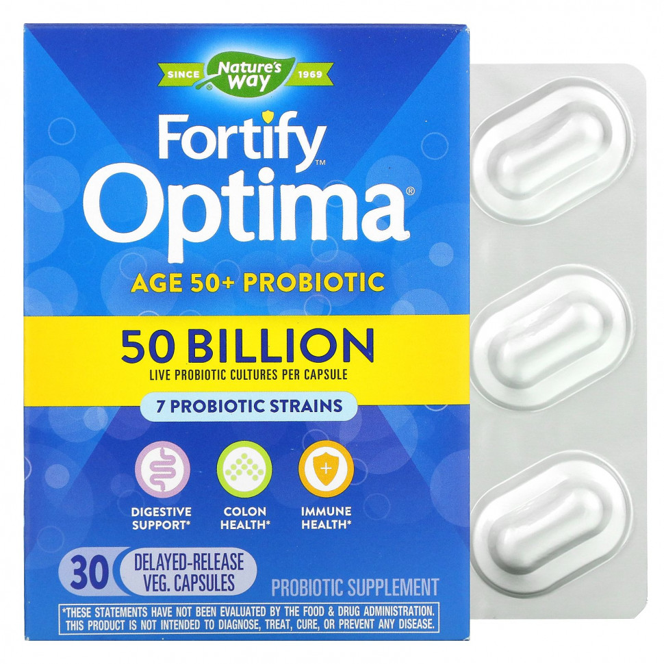 Nature's Way, Fortify Optima Probiotic, Adult 50+, 50 Billion, 30 Delayed Release Vegetarian Capsules    , -, 