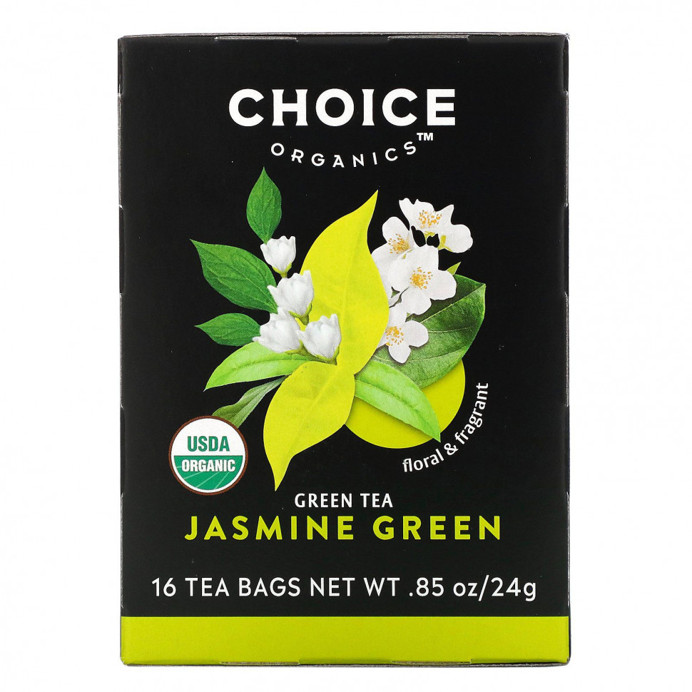 Choice Organic Teas, Green Tea, Organic Jasmine Green, 16 Tea Bags, .85 oz (24 g)    , -, 