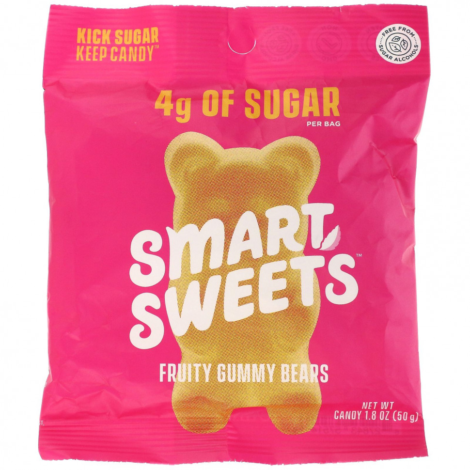 SmartSweets, Fruity, Gummy Bears, Raspberry, Apple, Lemon, Peach, 1.8 oz (50 g)    , -, 