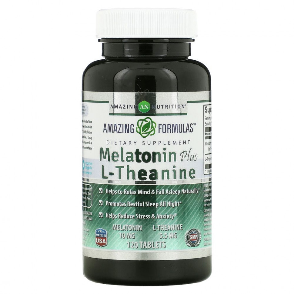 Amazing Nutrition, Melatonin Plus L-Theanine, 10 mg/5.5 mg, 120 Tablets    , -, 