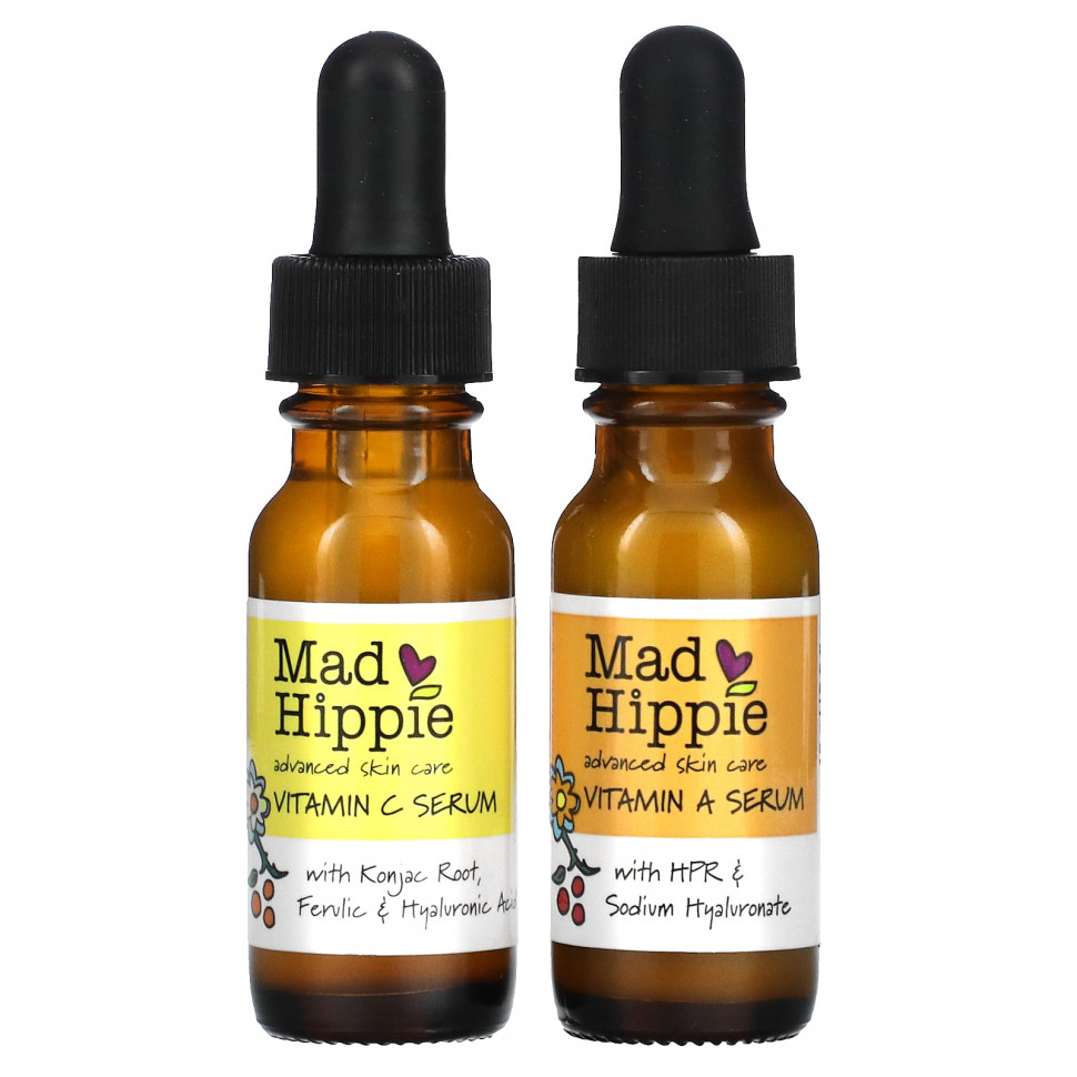 Mad Hippie, Day & Night Dual Pack, Vitamin C & Vitamin A Serum, 2 Bottles, 15 ml Each    , -, 