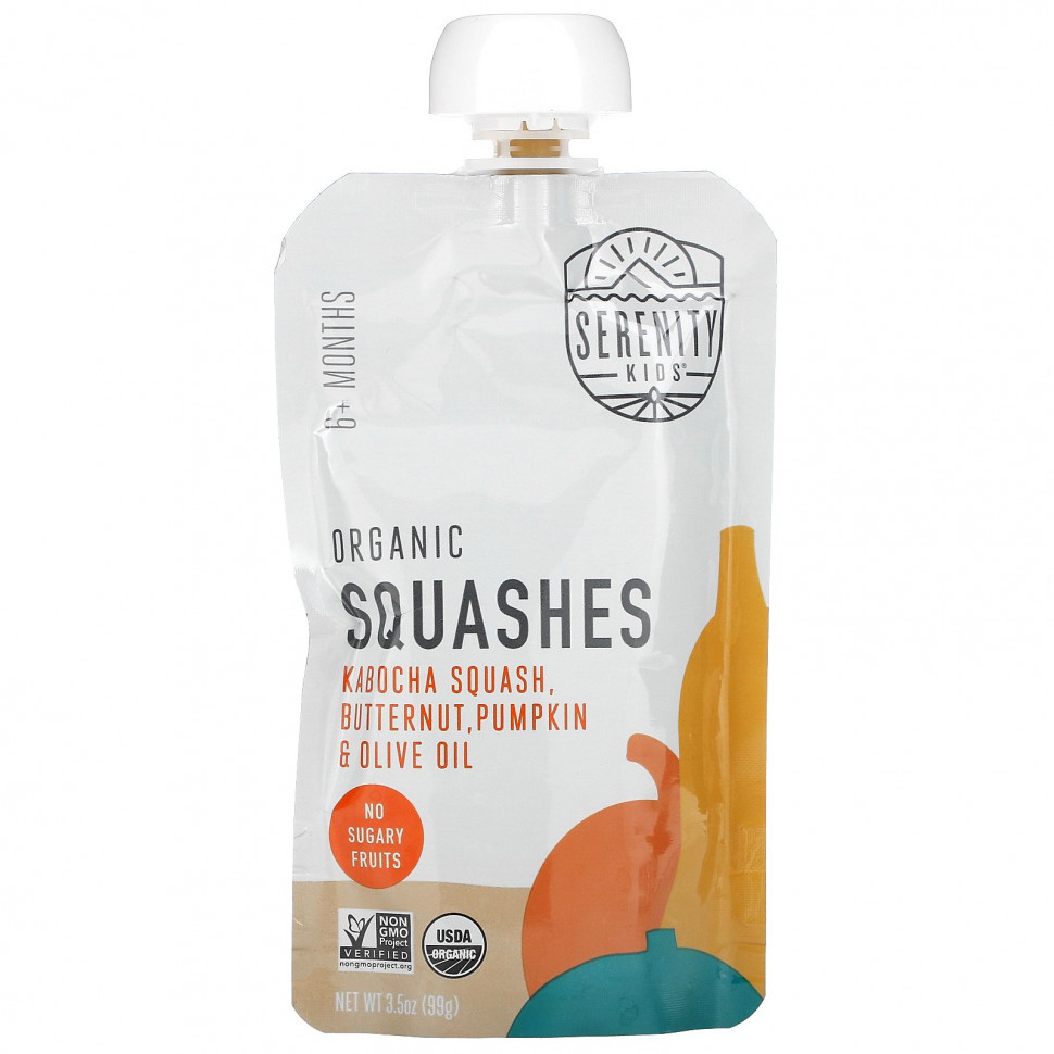 Serenity Kids, Organic Squashes with Kabocha Squash, Butternut, Pumpkin & Olive Oil, 6+ Months, 3.5 oz (99 g)    , -, 