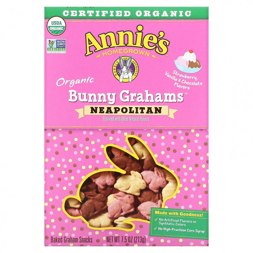 ���������� Annie's Homegrown, Organic Baked Bunny Graham Snacks, Neapolitan , 7.5 oz (213 g)  Iherb (������)