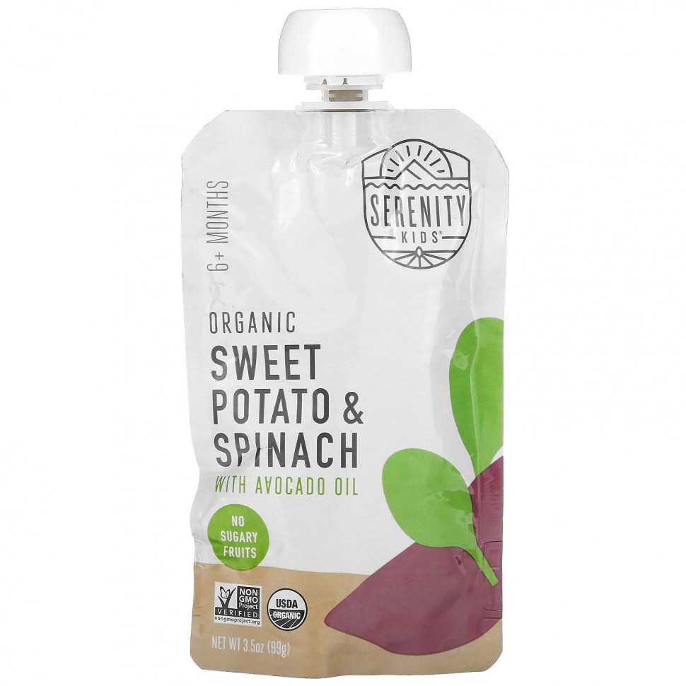 Serenity Kids, Organic Sweet Potato & Spinach with Avocado Oil, 6+ Months, 3.5 oz (99 g)    , -, 