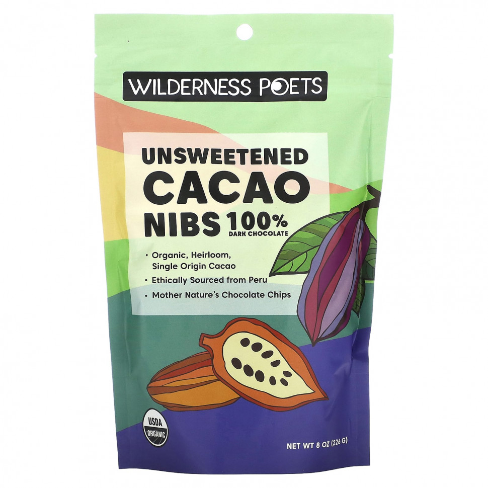 Wilderness Poets, Unsweetened Cacao Nibs, Dark Chocolate, 8 oz (226 g)    , -, 