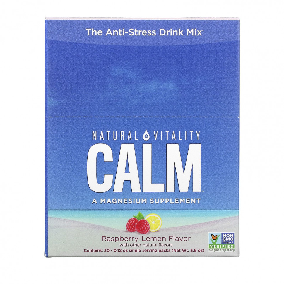 Natural Vitality, CALM, The Anti-Stress Drink Mix, Raspberry-Lemon Flavor, 30 Single Serving Packs, 0.12 oz (3.3 g)    , -, 