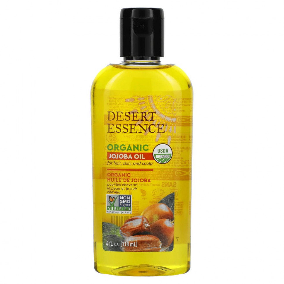 Desert Essence, Organic Jojoba Oil for Hair, Skin and Scalp, 4 fl oz (118 ml)    , -, 