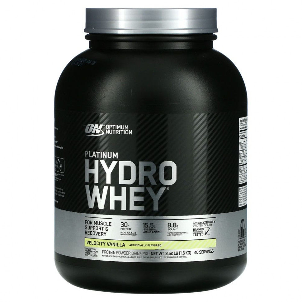 Optimum Nutrition, Platinum Hydrowhey, Velocity Vanilla, 3.5 lbs (1,590 g)    , -, 