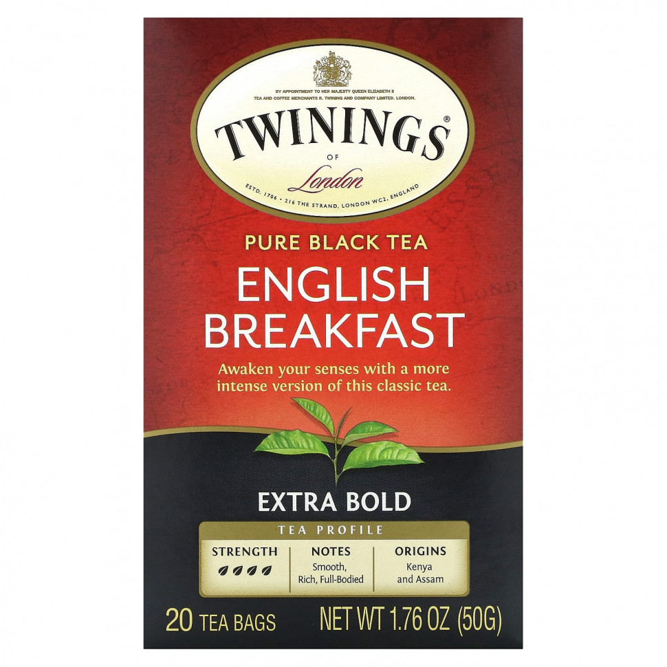 Twinings, Pure Black Tea, English Breakfast, Extra Bold, 20  , 50  (1,76 )    , -, 