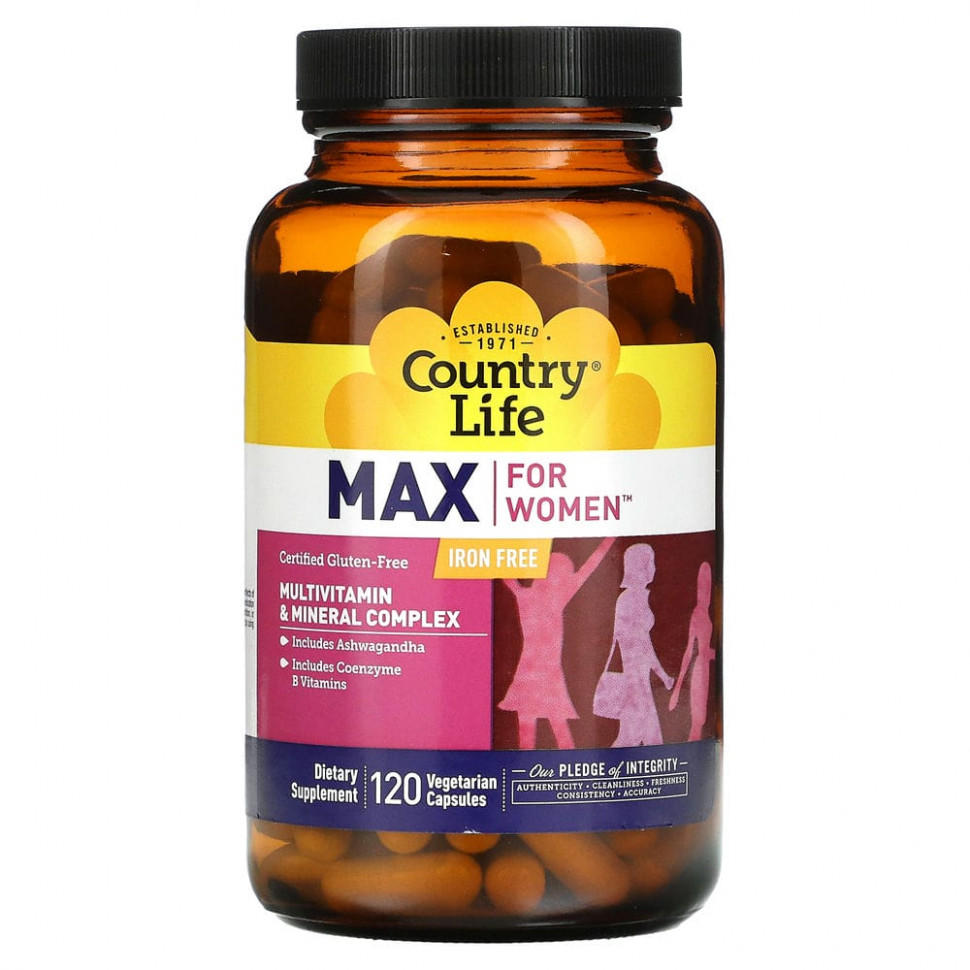 Country Life, Max for Women, Multivitamin & Mineral Complex, Iron Free, 120 Veggie Caps    , -, 