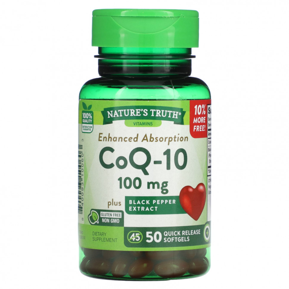 Nature's Truth, CoQ-10, Enhanced Absorption, 100 mg, 50 Quick Release Softgels    , -, 