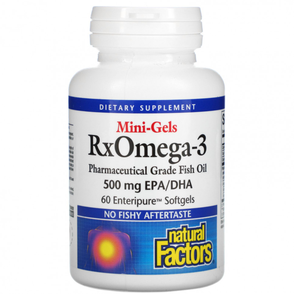 Natural Factors, Mini-Gels RxOmega-3, 500 mg, 60 Enteripure Softgels    , -, 