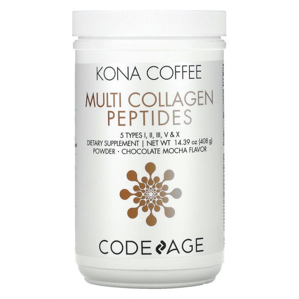 Codeage, Kona Coffee, Multi Collagen Peptides, Chocolate Mocha Flavor, 14.39 oz (408 g)    , -, 