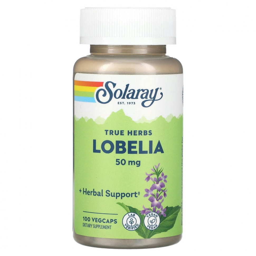Solaray, True Herbs, Lobelia, 50 mg , 100 VegCaps    , -, 