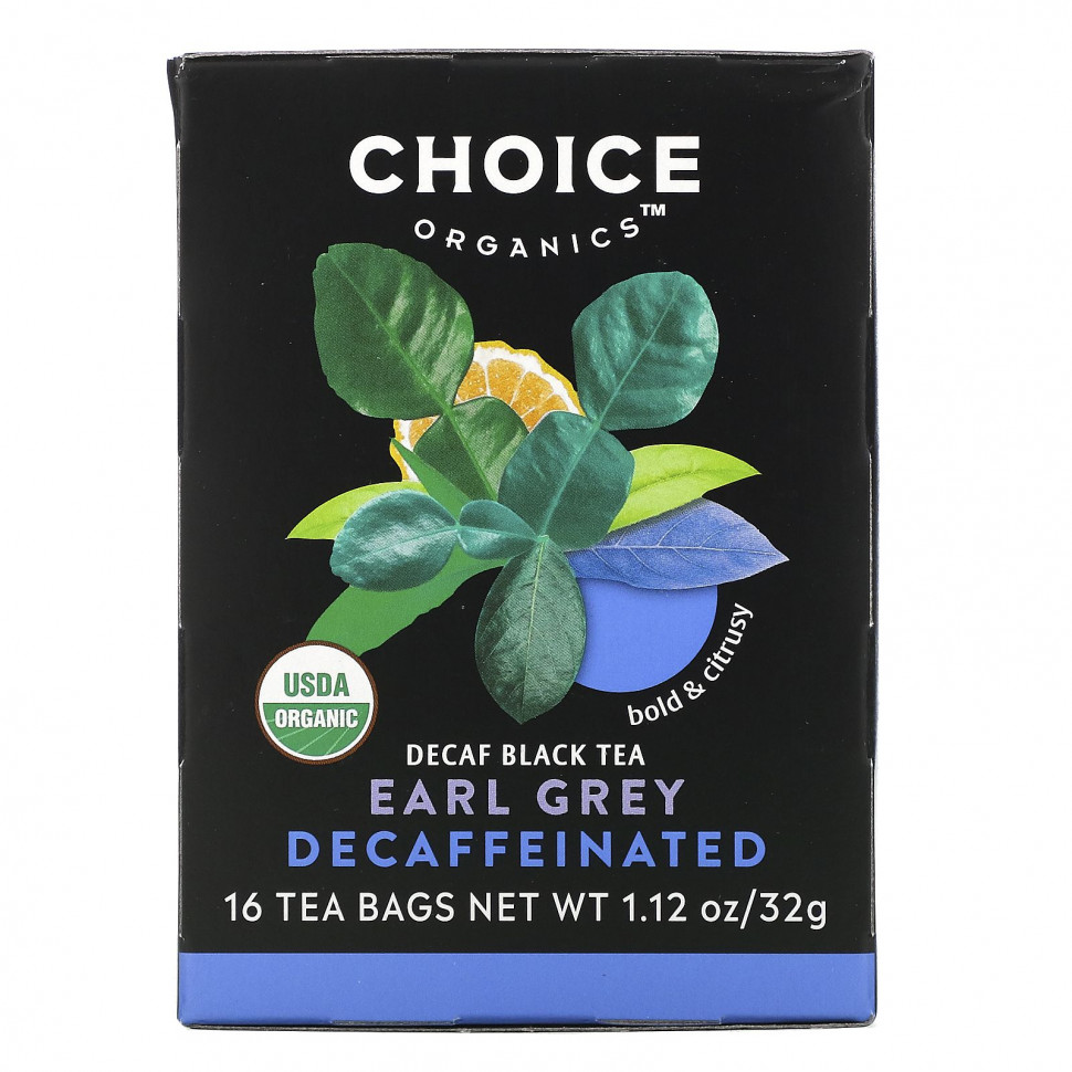 Choice Organic Teas, Black Tea, Organic Decaffeinated Earl Grey, Decaf, 16 Tea Bags, 1.12 oz (32 g)    , -, 