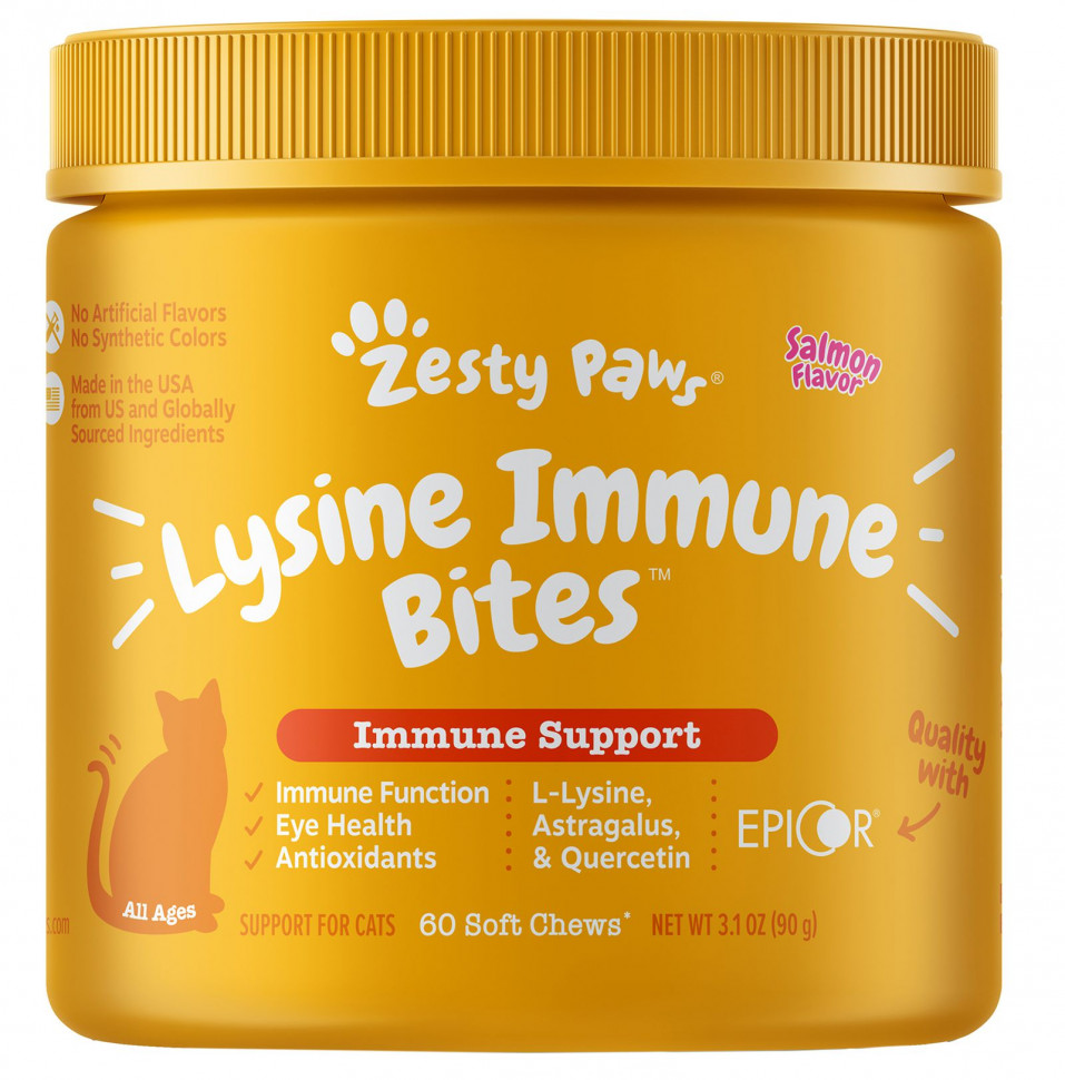 ���������� Zesty Paws, Lysine Immune Bites, ��������� ���������� �����, ��� ���� ���������, ������, 60 ����������� ��������, 90 � (3,1 �����)  Iherb (������)