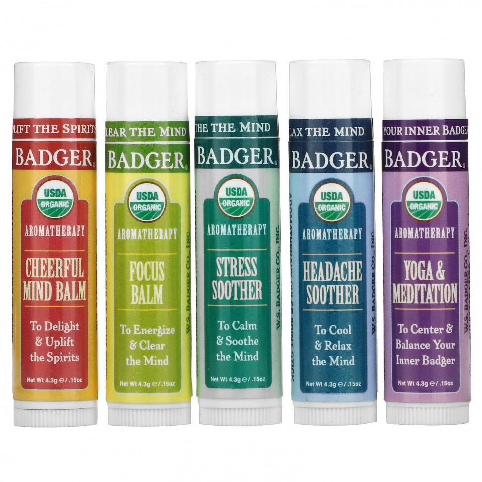  Badger Company, Aromatherapy Travel Kit, 5 Pack, .15 oz (4.3 g) Each  Iherb ()