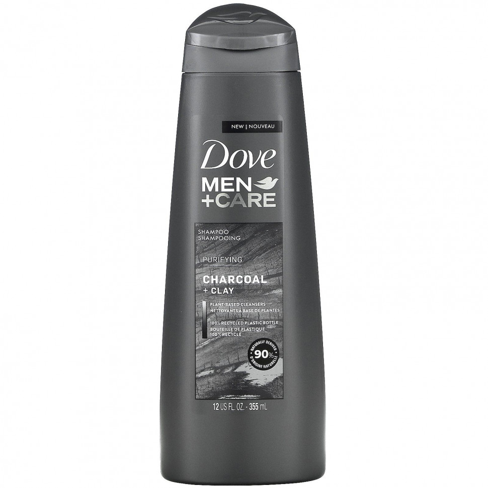 Dove, Men+Care, Shampoo, Purifying, Charcoal + Clay, 12 fl oz (355 ml)    , -, 