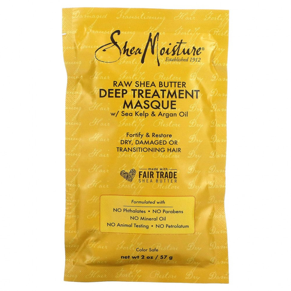 SheaMoisture, Raw Shea Butter, Moisture Recovery Treatment Masque with Seal Kelp & Argan Oil, 2 fl oz (59 ml)    , -, 