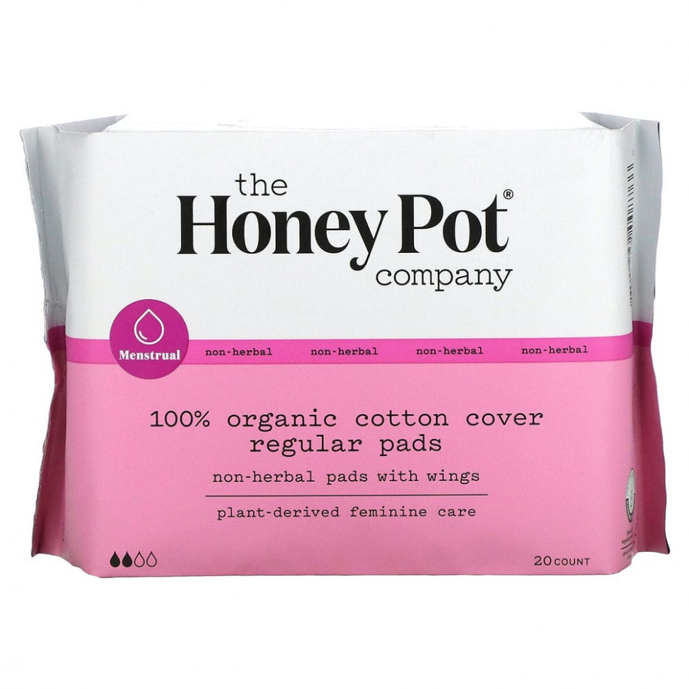 The Honey Pot Company, Organic Regular Non-Herbal Pads With Wings, 20 Count    , -, 