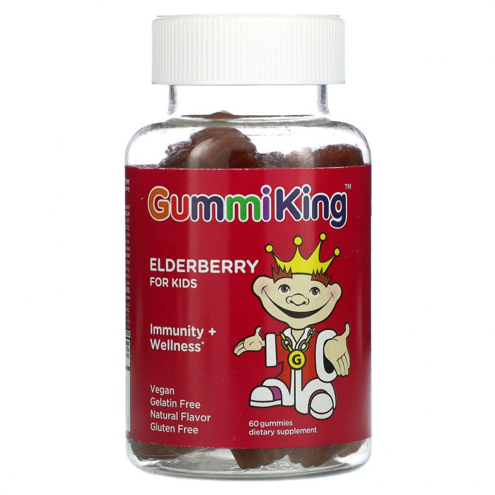 GummiKing, Elderberry For Kids, Immunity + Wellness, Raspberry Flavor, 60 Gummies    , -, 