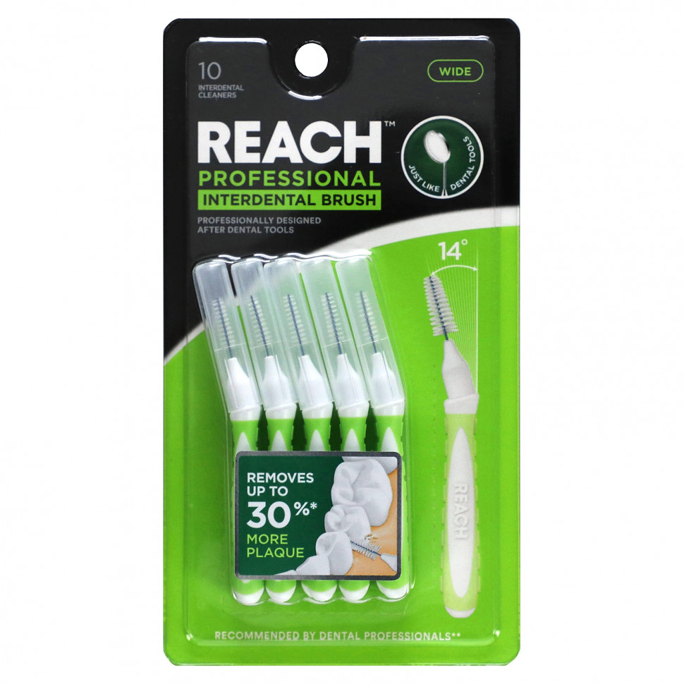 Reach, Professional Interdental Brush, Wide, 10 Interdental Cleaners    , -, 