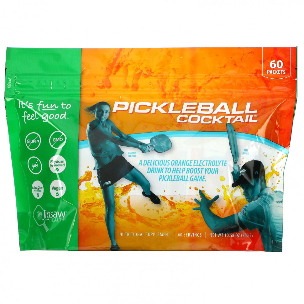 Jigsaw Health, Pickleball Cocktail, Electrolyte Drink, Orange, 60 Packets, 10.58 oz (300 g)    , -, 