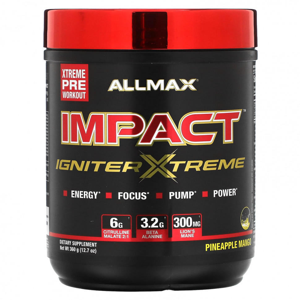 ALLMAX, Impact, Igniter Xtreme, Pineapple Mango, 12.7 oz (360 g)    , -, 