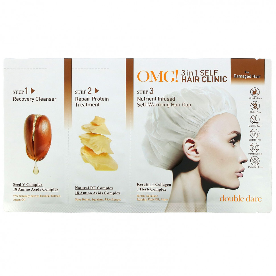 Double Dare, OMG! 3 in 1 Self Hair Clinic, For Damaged Hair, 3 Step Kit    , -, 