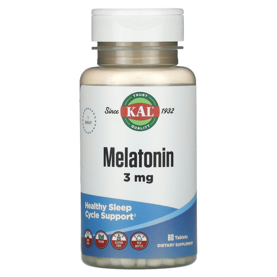  KAL, Melatonin, 3 mg, 60 Tablets  Iherb ()