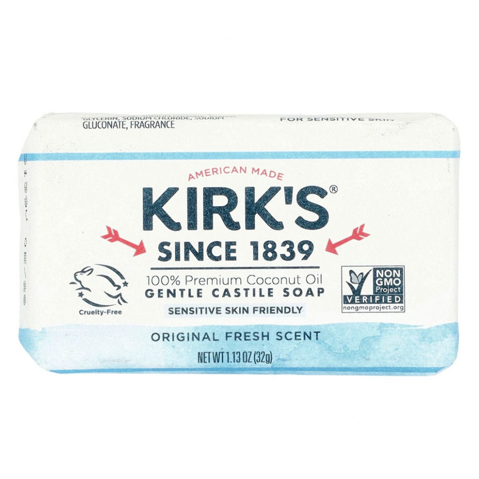 Kirk's, Gentle Castile Soap Bar, Original Fresh Scent, 1.13 oz (32 g)    , -, 