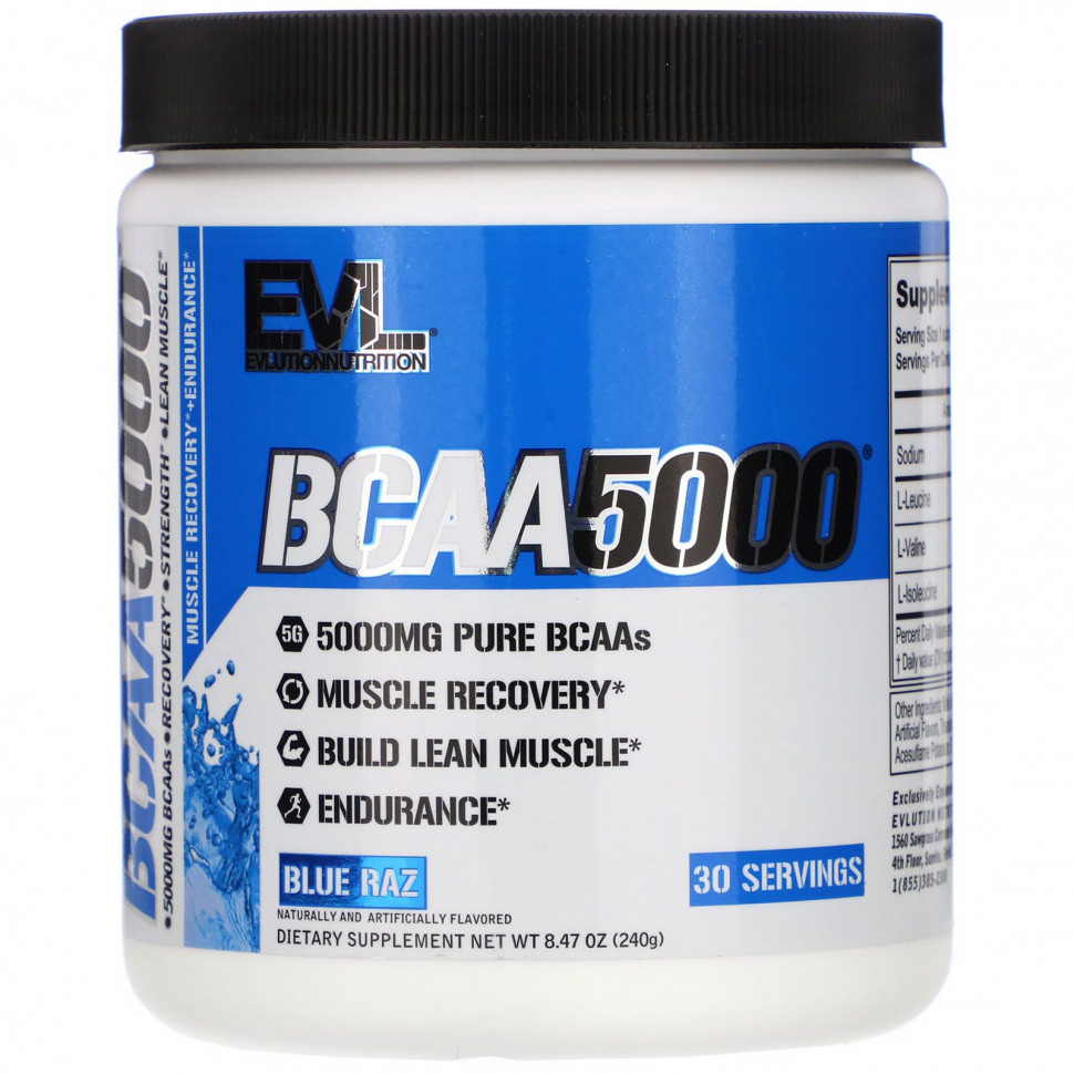 EVLution Nutrition, BCAA 5000, Blue Raz, 8.47 oz (240 g)    , -, 