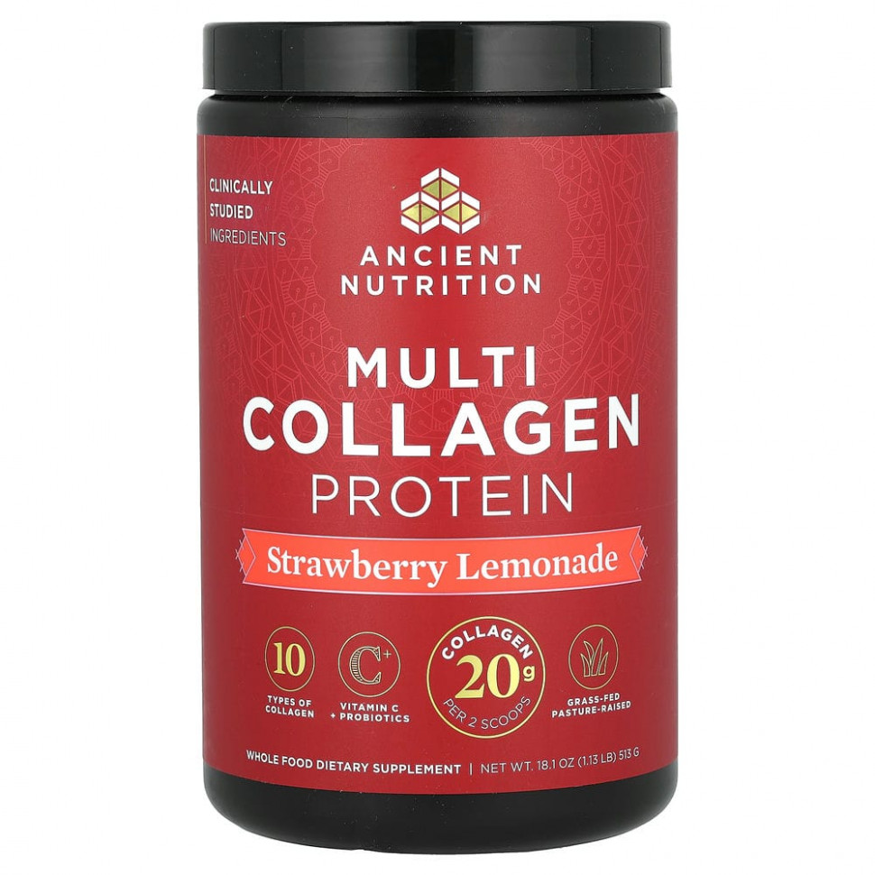 Dr. Axe / Ancient Nutrition, Multi Collagen Protein, Strawberry Lemonade, 1.18 lbs (535.5 g)    , -, 