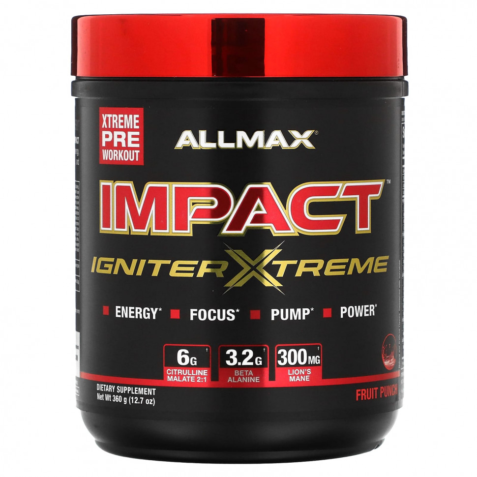 ALLMAX, IMPACT Igniter Xtreme, Pre-Workout, Fruit Punch, 12.7 oz (360 g)    , -, 