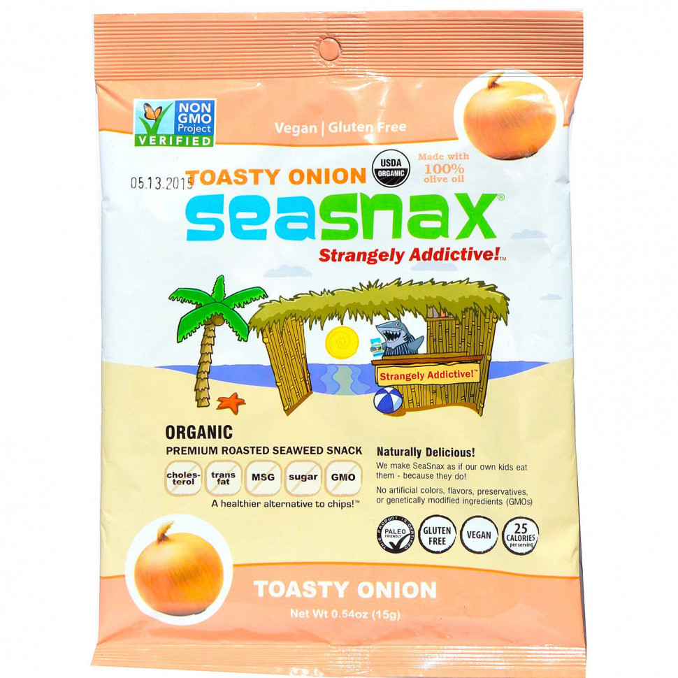 ���������� SeaSnax, Toasty Onion, Roasted Seaweed Snack, 5 sheets - .54 oz (15 g)  Iherb (������)