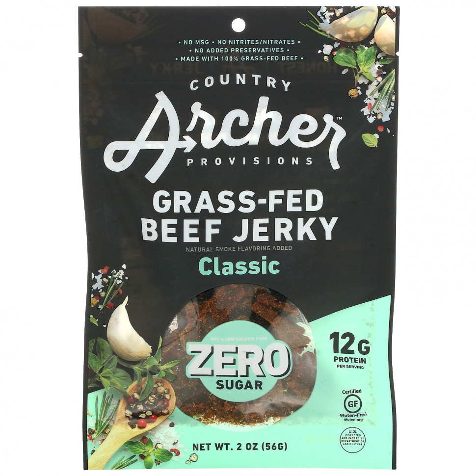 ���������� Country Archer Jerky, Grass-Fed Beef Jerky, Classic, 2 oz (56 g)  Iherb (������)