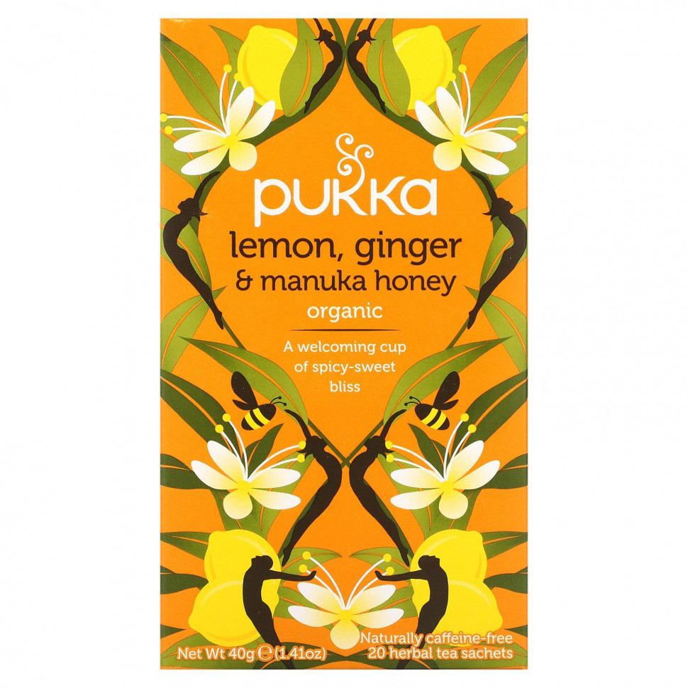 Pukka Herbs, Lemon Ginger & Munka Honey Tea, 20 Herbal Tea Sachets, 0.07 oz (2 g) Each    , -, 